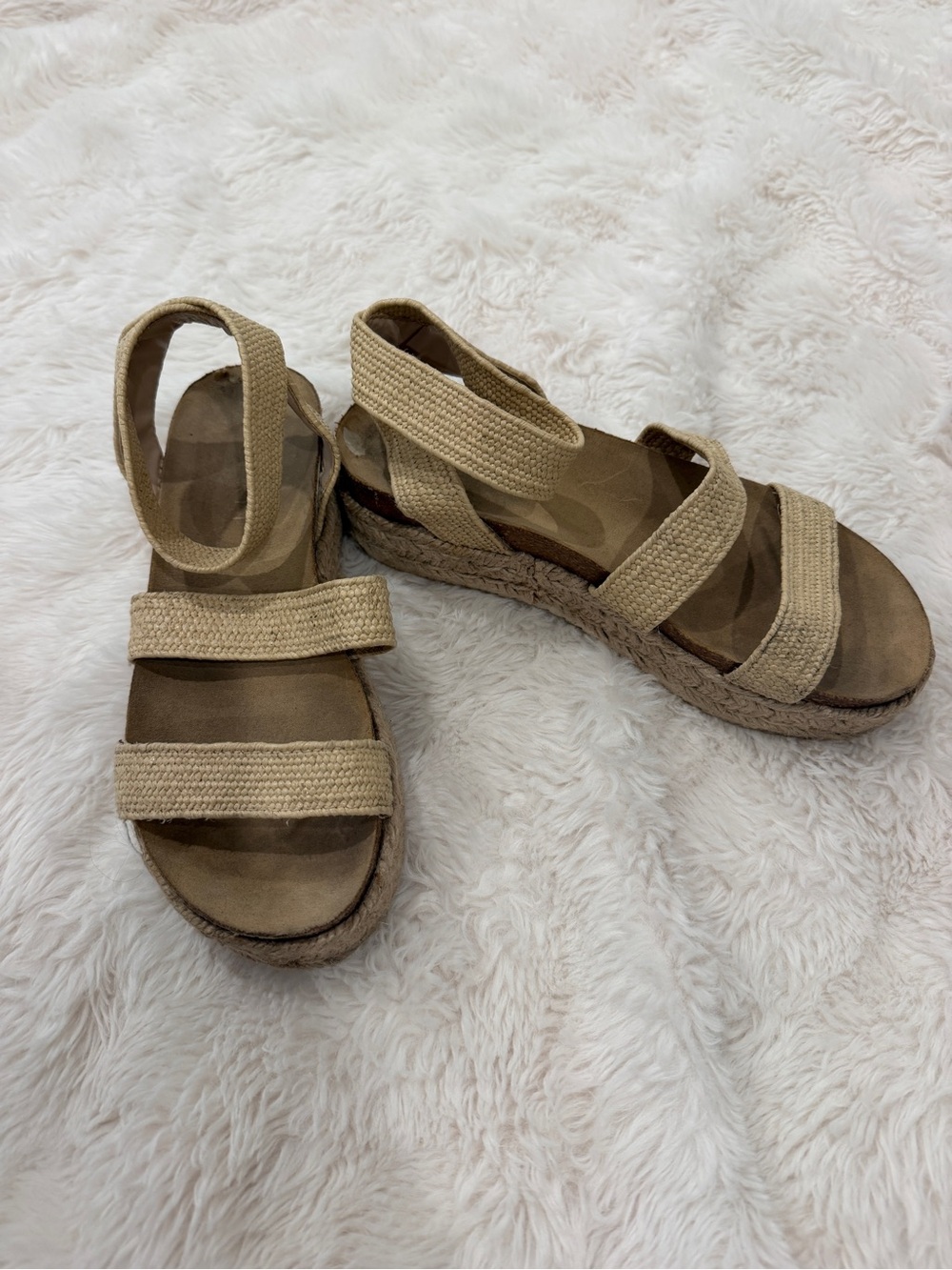 Woven Espadrille Platform Sandals - Beige